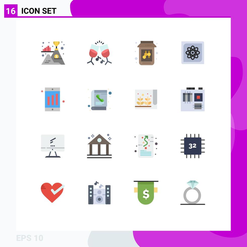 Universal Icon Symbols Group of 16 Modern Flat Colors of chart mobile fruit future computing Editable Pack of Creative Vector Design Elements