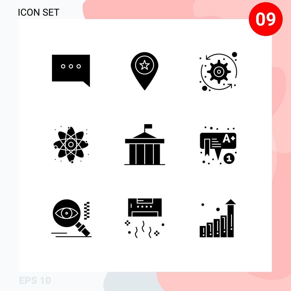User Interface Pack of 9 Basic Solid Glyphs of citadel lab arrows power atom Editable Vector Design Elements