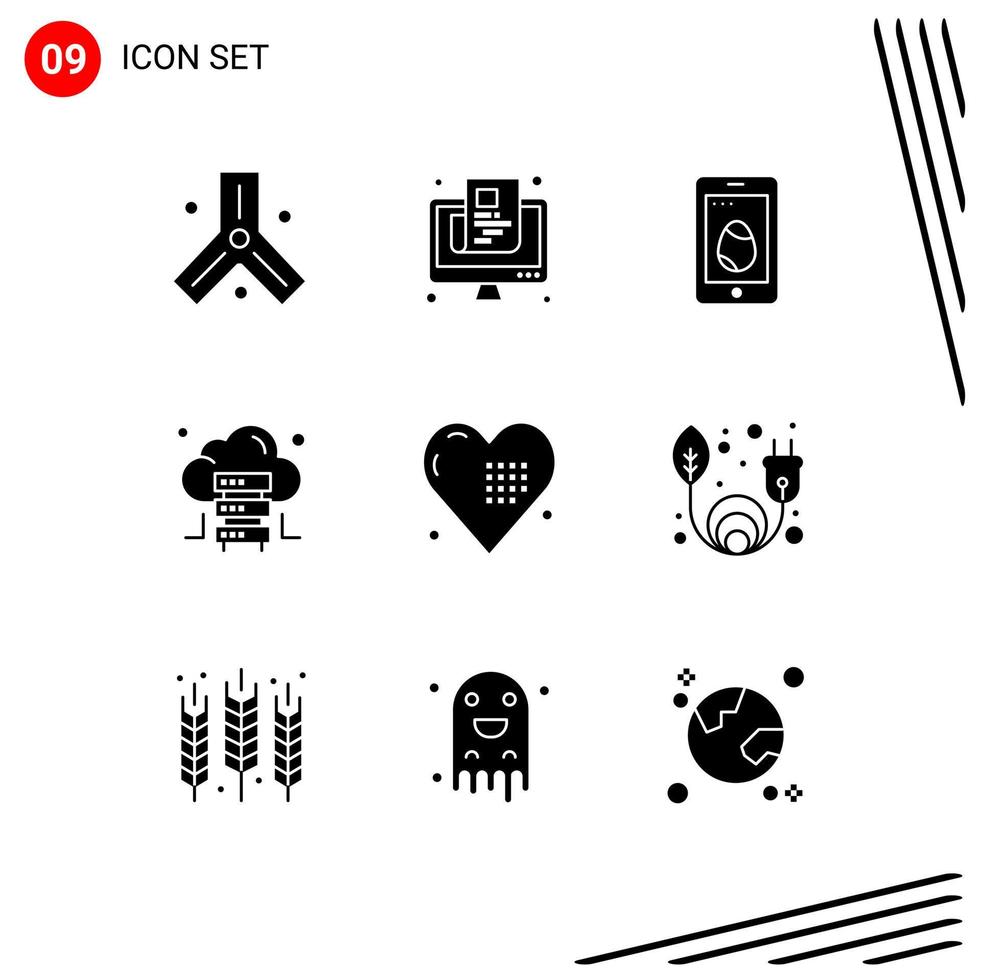 Set of 9 Modern UI Icons Symbols Signs for event server screen hosting egg Editable Vector Design Elements