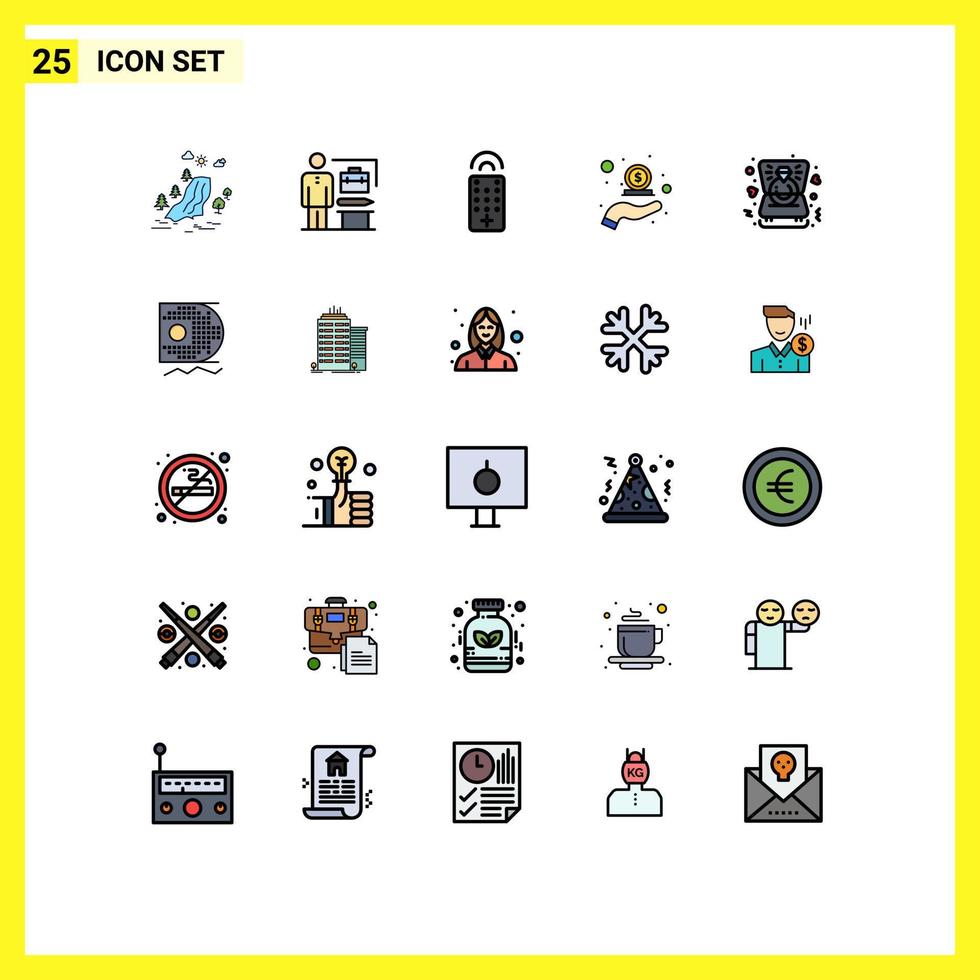 Set of 25 Modern UI Icons Symbols Signs for heart in businessman hand cash Editable Vector Design Elements