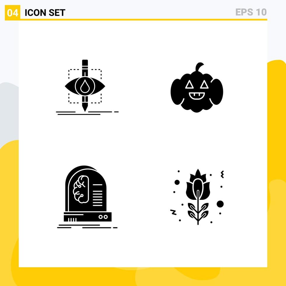 4 User Interface Solid Glyph Pack of modern Signs and Symbols of ecology brain research american intelligence Editable Vector Design Elements