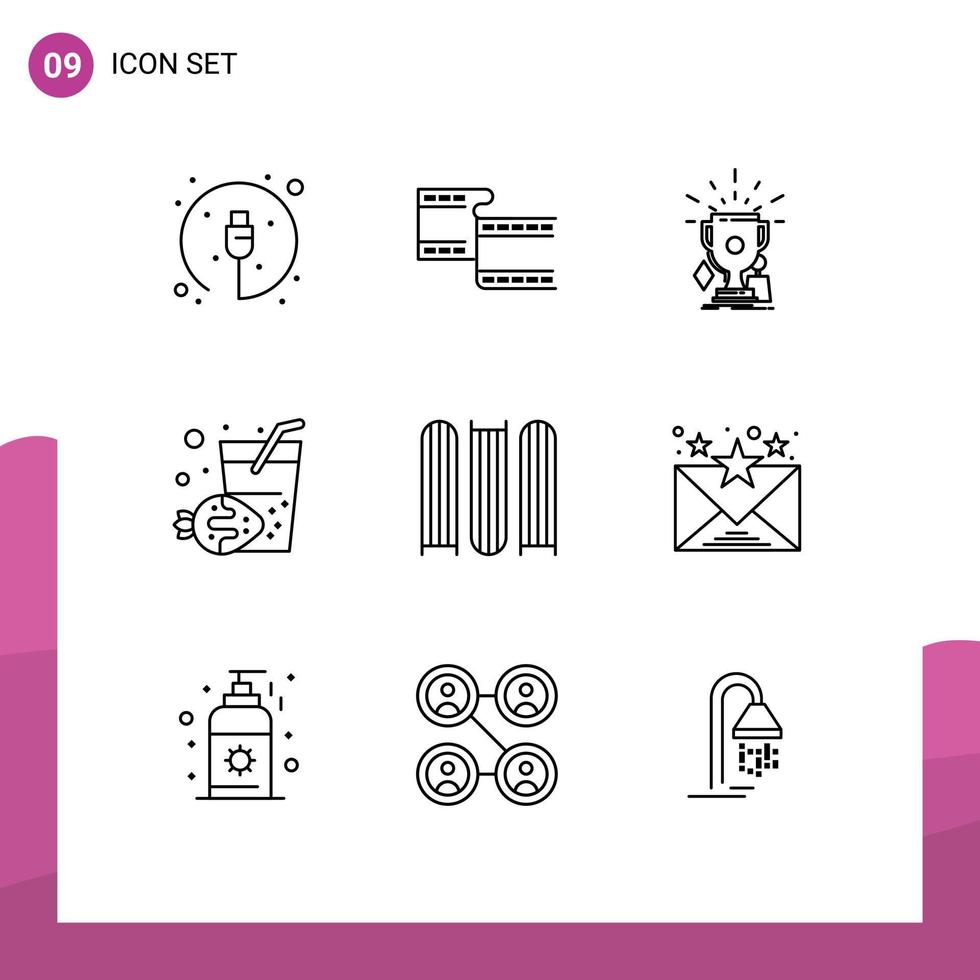 conjunto de 9 iconos de interfaz de usuario modernos símbolos signos para archivos juego de documentos bebida de verano elementos de diseño vectorial editables vector