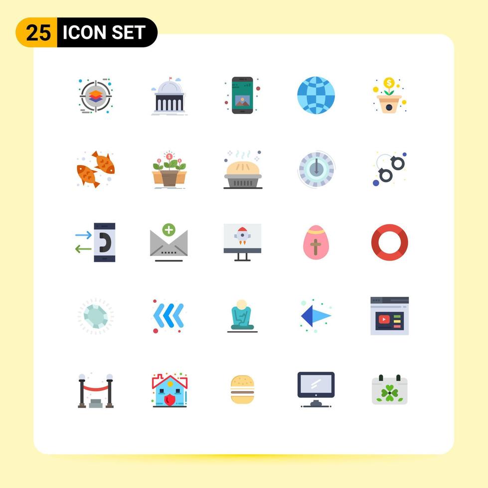 Pack of 25 creative Flat Colors of money world university globe mobile Editable Vector Design Elements