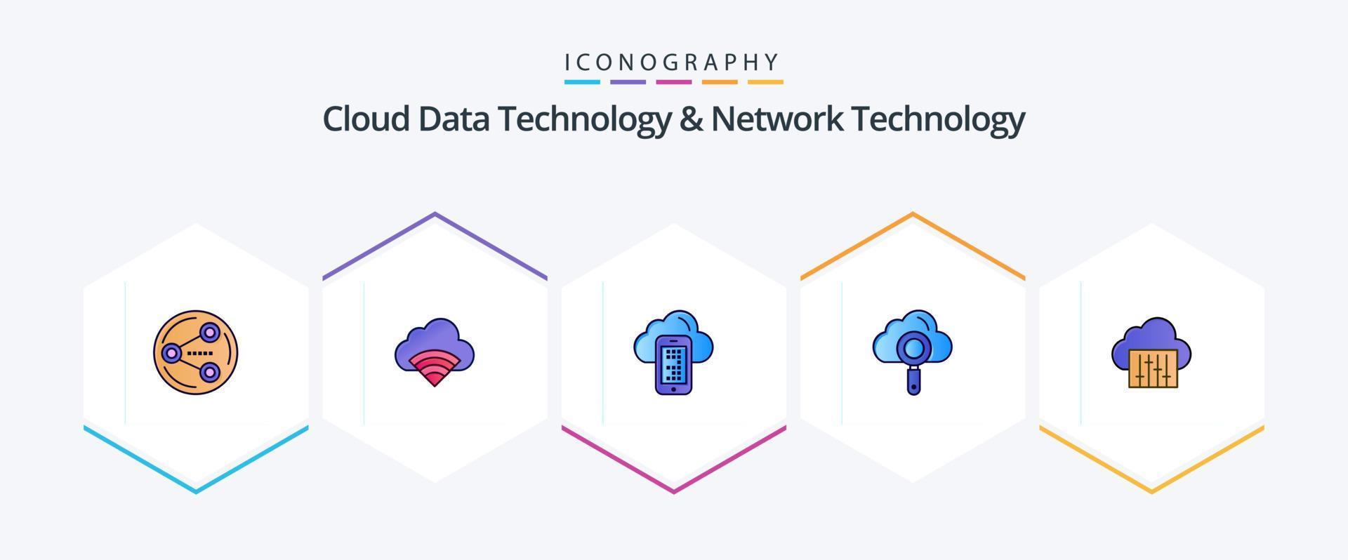 Cloud Data Technology And Network Technology 25 FilledLine icon pack including connection. find. cloud . search. cloud vector