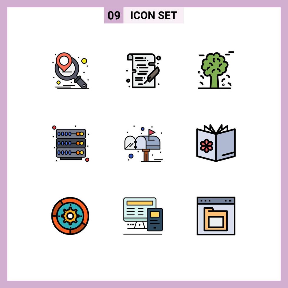 paquete de iconos de vectores de stock de 9 signos y símbolos de línea para el servidor ártico de buzón de correo que aloja elementos de diseño de vectores editables