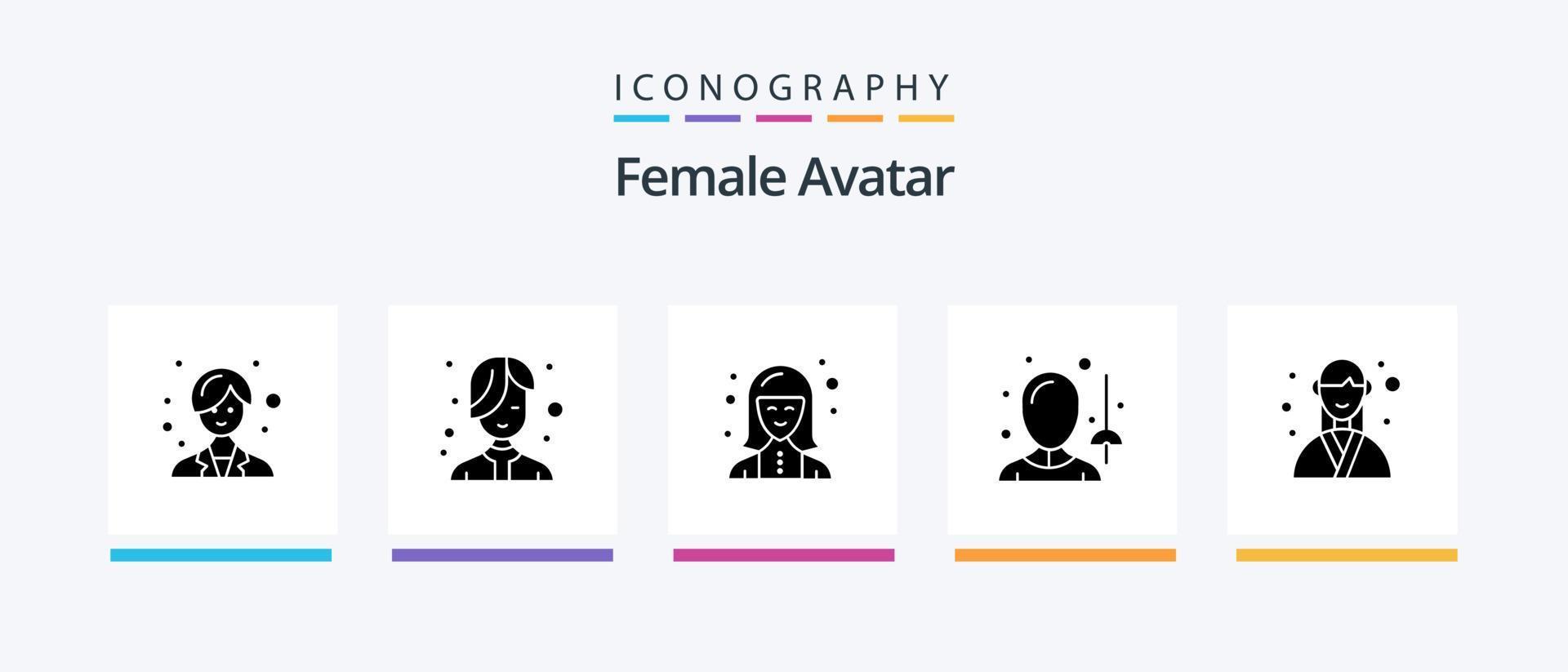 Female Avatar Glyph 5 Icon Pack Including event. sword. expert. sports. female. Creative Icons Design vector