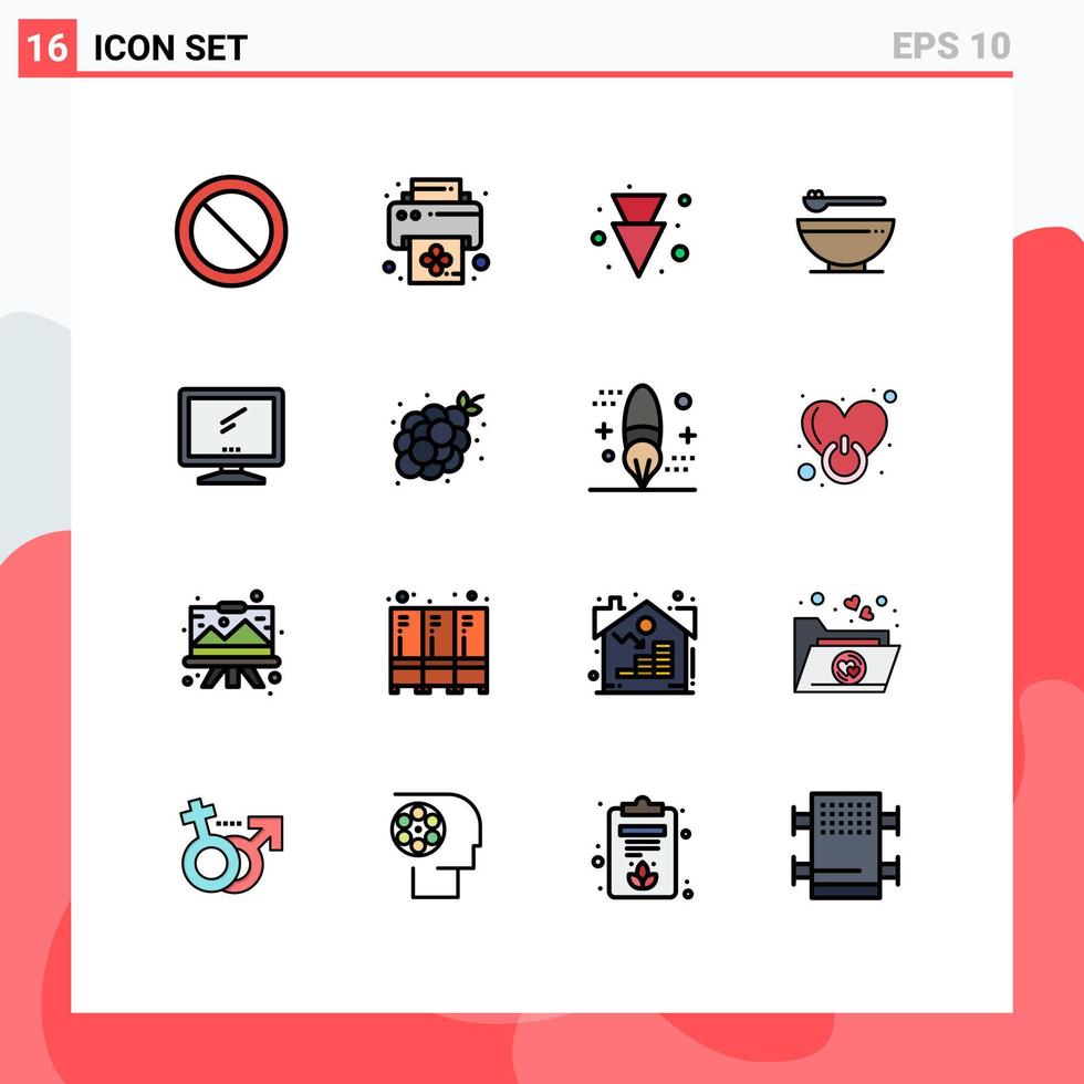 conjunto de 16 iconos de interfaz de usuario modernos signos de símbolos para dispositivos de pc monitor completo mardi gras elementos de diseño de vectores creativos editables