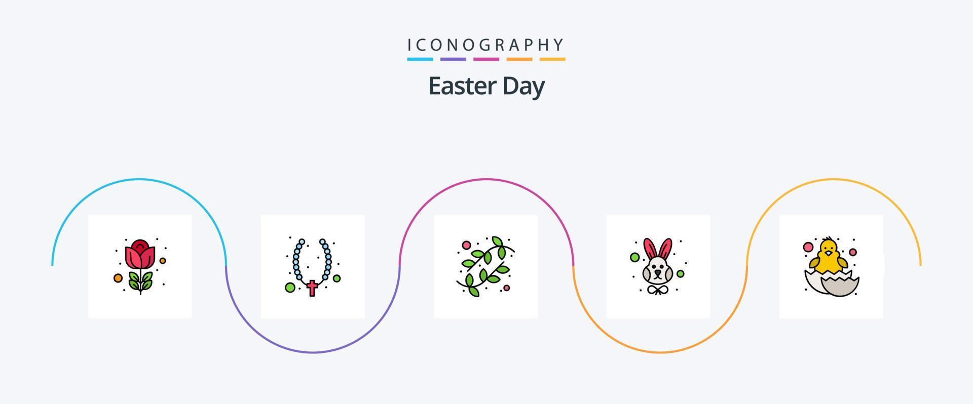 Easter Line Filled Flat 5 Icon Pack Including chicken. face. buds. rabbit. animal vector
