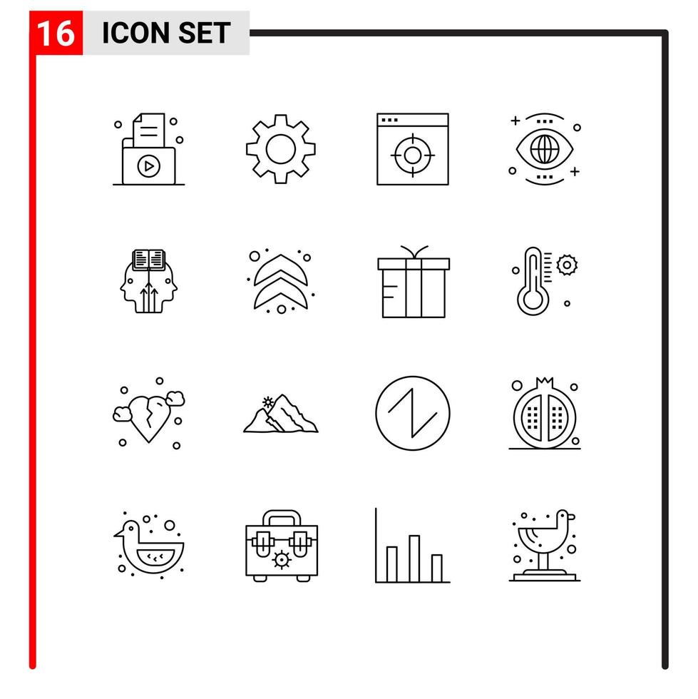 Pack of 16 creative Outlines of mind view application search eye Editable Vector Design Elements