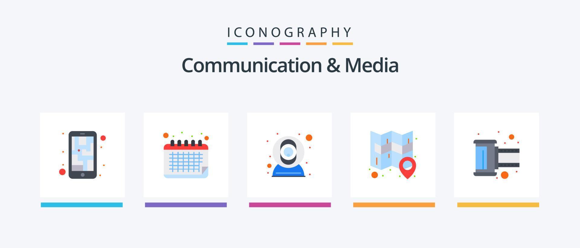 Communication And Media Flat 5 Icon Pack Including photo. pin. cam. sticky. location. Creative Icons Design vector