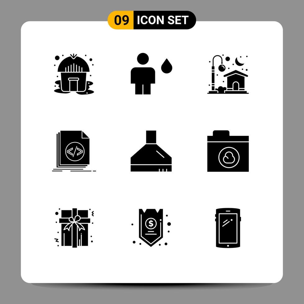 Set of 9 Commercial Solid Glyphs pack for extractor programming home file code Editable Vector Design Elements