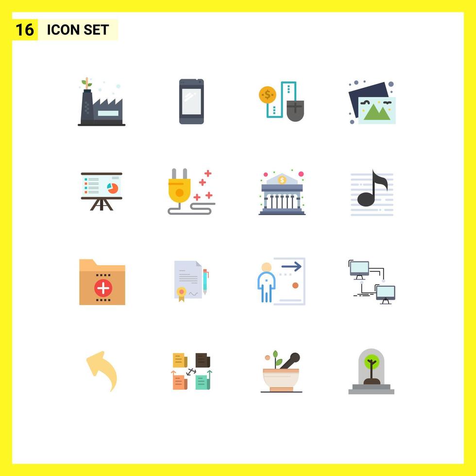 símbolos de iconos universales grupo de 16 colores planos modernos de presentación viaje ratón fotos conexión paquete editable de elementos de diseño de vectores creativos