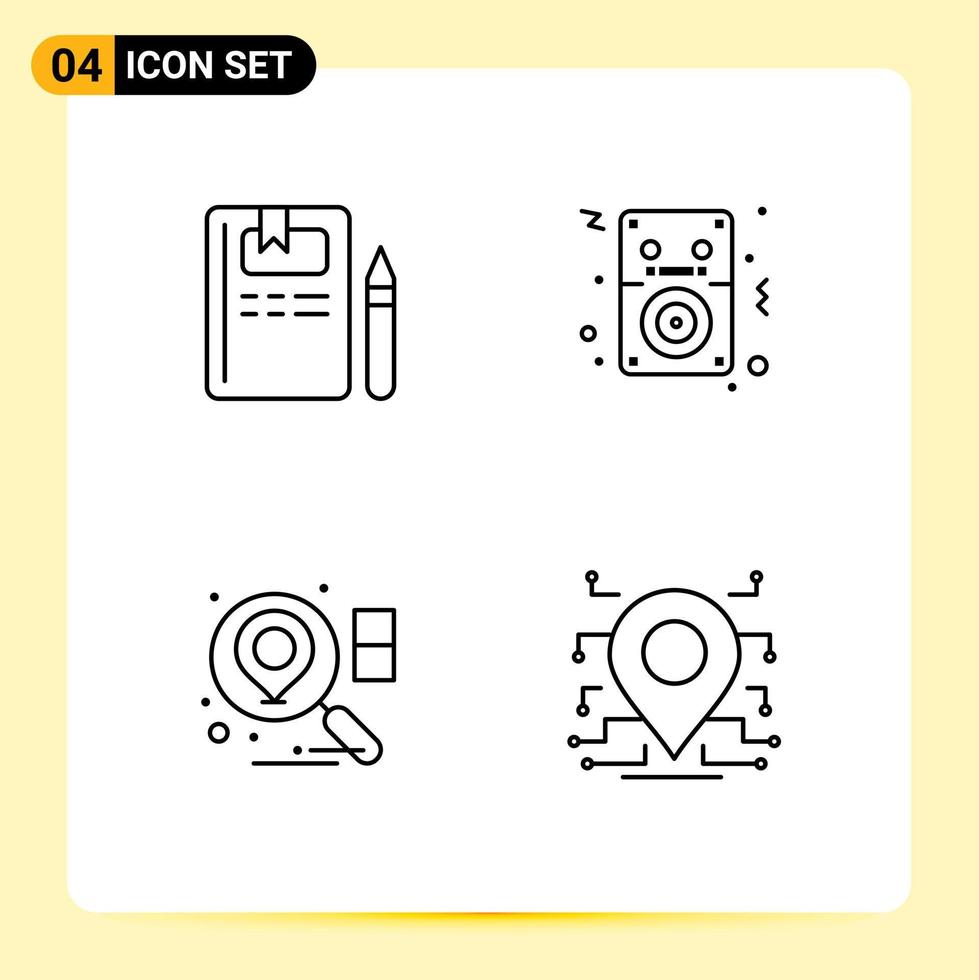 4 Line concept for Websites Mobile and Apps book search pencil ipod location Editable Vector Design Elements