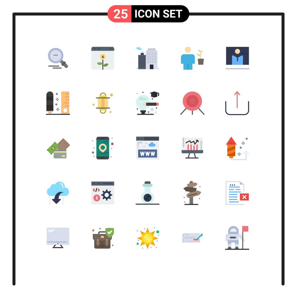 Pictogram Set of 25 Simple Flat Colors of broadcast plant building human avatar Editable Vector Design Elements