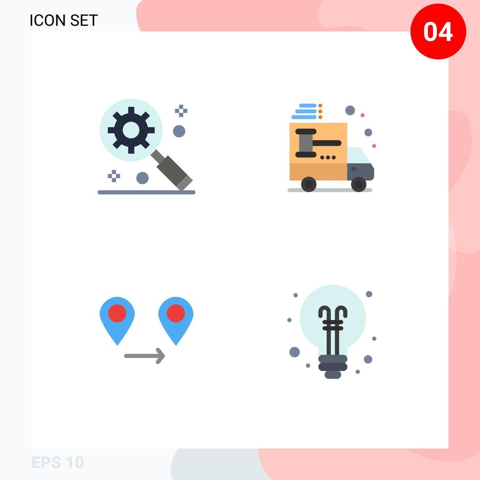 4 Thematic Vector Flat Icons and Editable Symbols of digital marketing concept location truck car bulb Editable Vector Design Elements