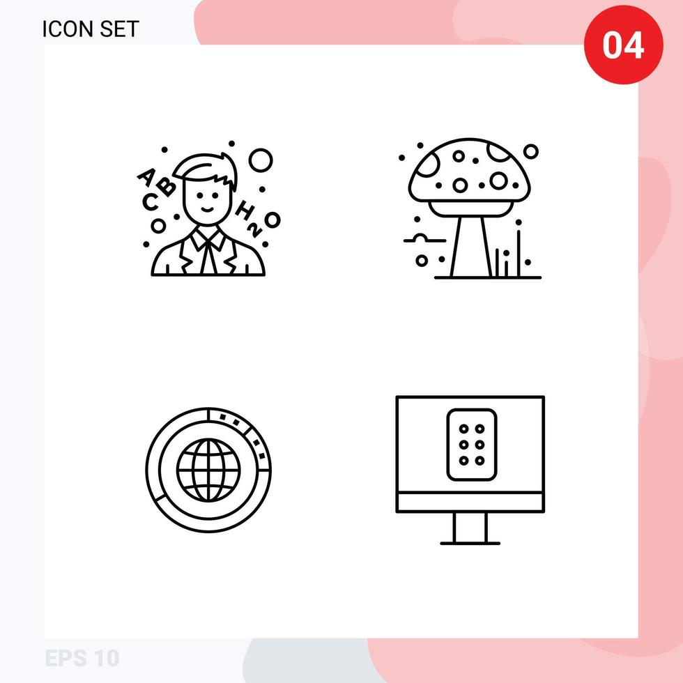 grupo de 4 signos y símbolos de colores planos de línea de llenado para aprender elementos de diseño de vectores editables de recursos globales de veneno de amanita