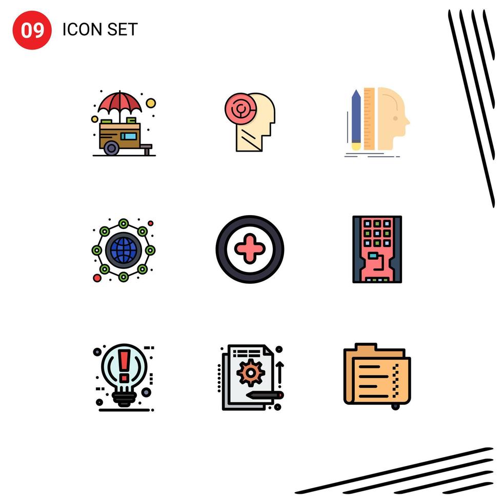 paquete de iconos de vector de stock de 9 signos y símbolos de línea para elementos de diseño de vector editables de tamaño global objetivo internacional de globo