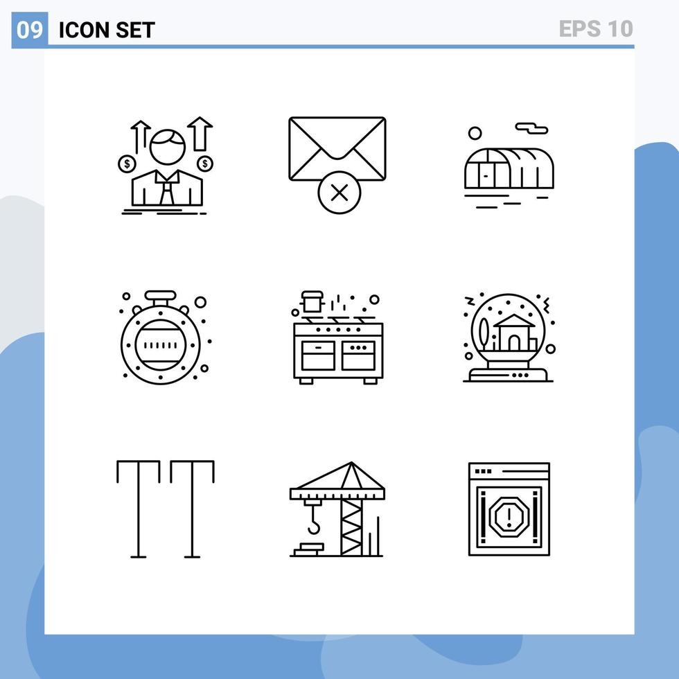 9 Universal Outline Signs Symbols of pan kitchen farming cooker minutes Editable Vector Design Elements