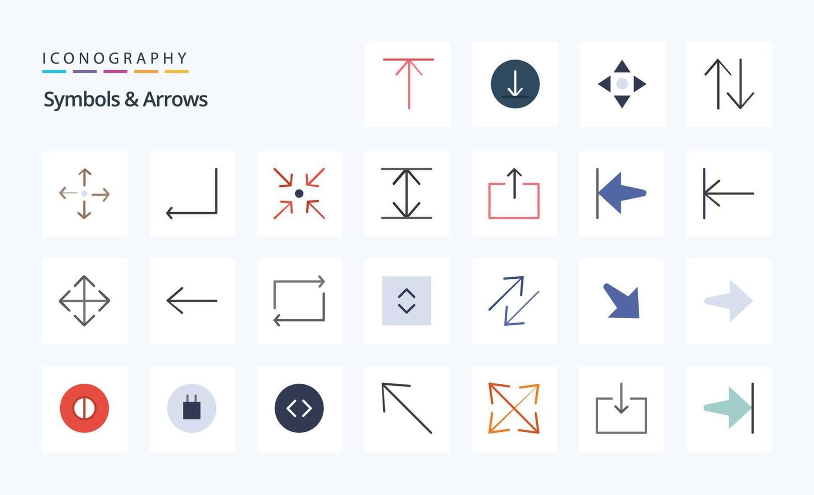 paquete de iconos de color plano de flechas de 25 símbolos vector