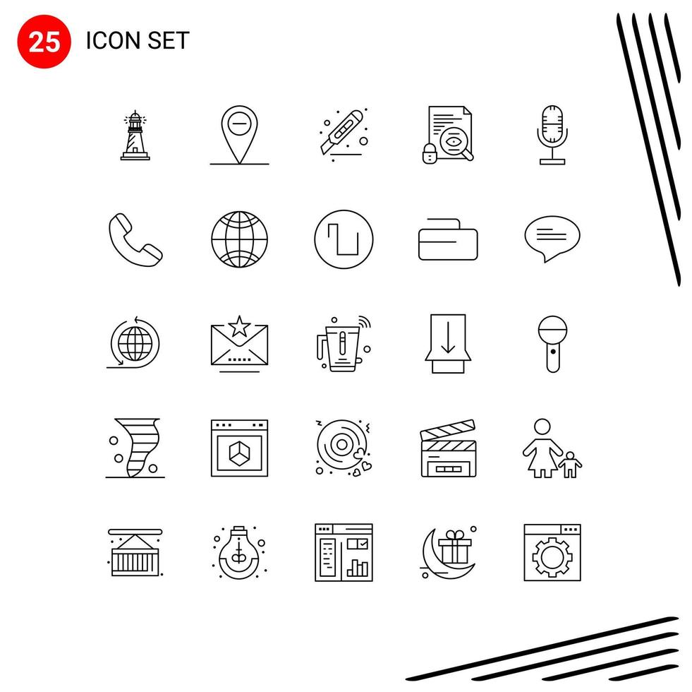 Line Pack of 25 Universal Symbols of broadcast surveillance cutter security file Editable Vector Design Elements