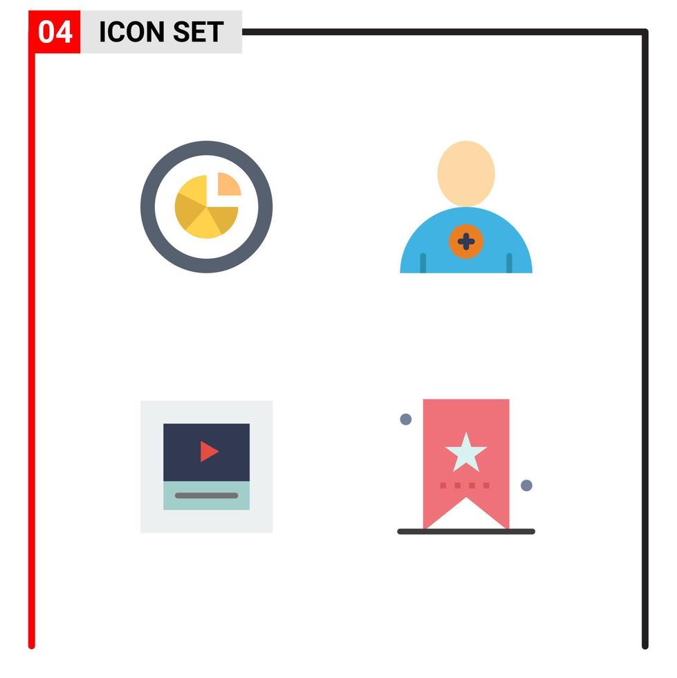 Pictogram Set of 4 Simple Flat Icons of analytics player pie new book Editable Vector Design Elements