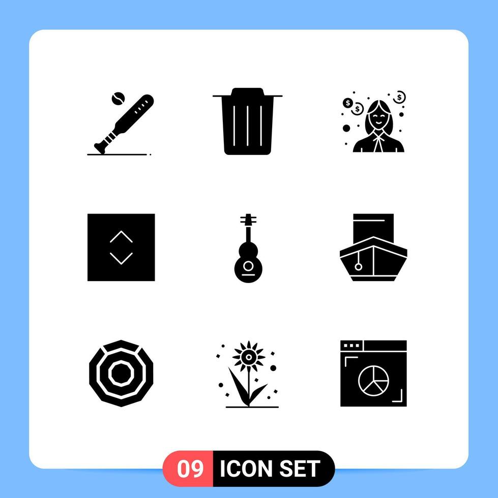 Modern Set of 9 Solid Glyphs and symbols such as instrument square debt enlarge teacher Editable Vector Design Elements