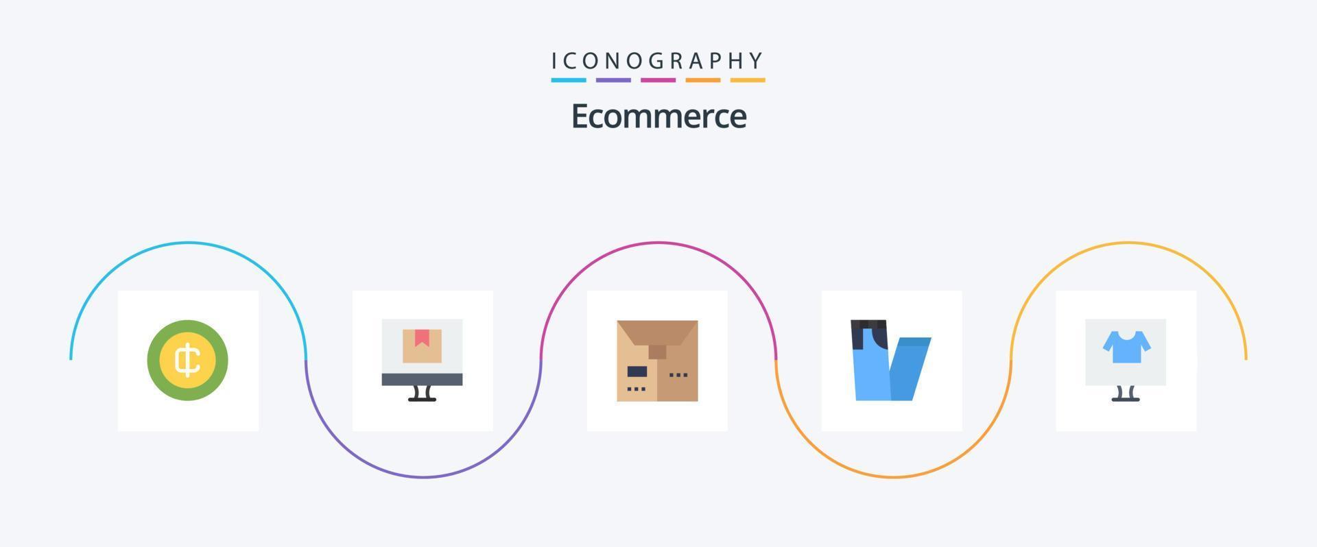 paquete de iconos planos de comercio electrónico 5 que incluye e. vestir. en línea. pantalones. Moda vector