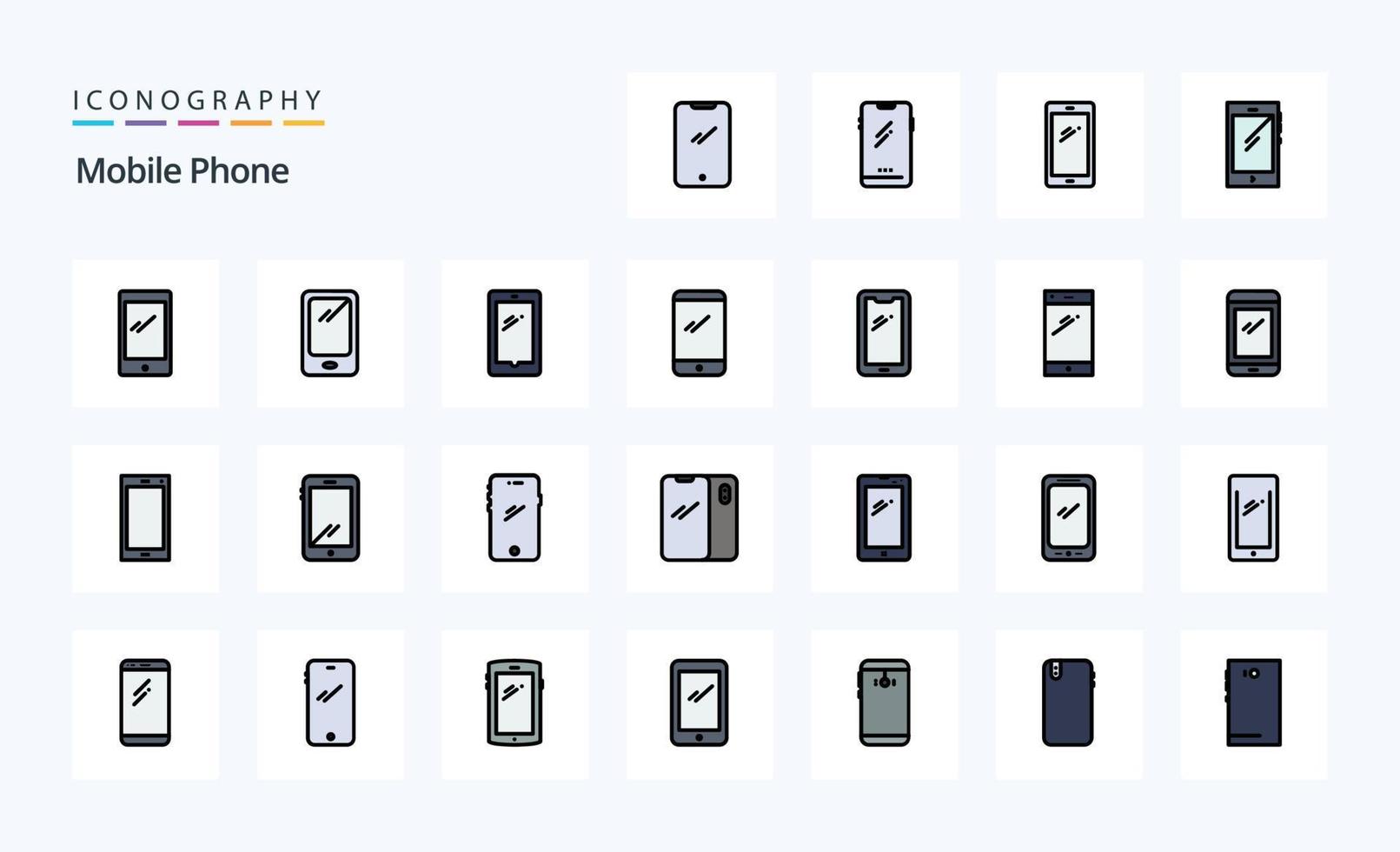 25 Mobile Phone Line Filled Style icon pack vector