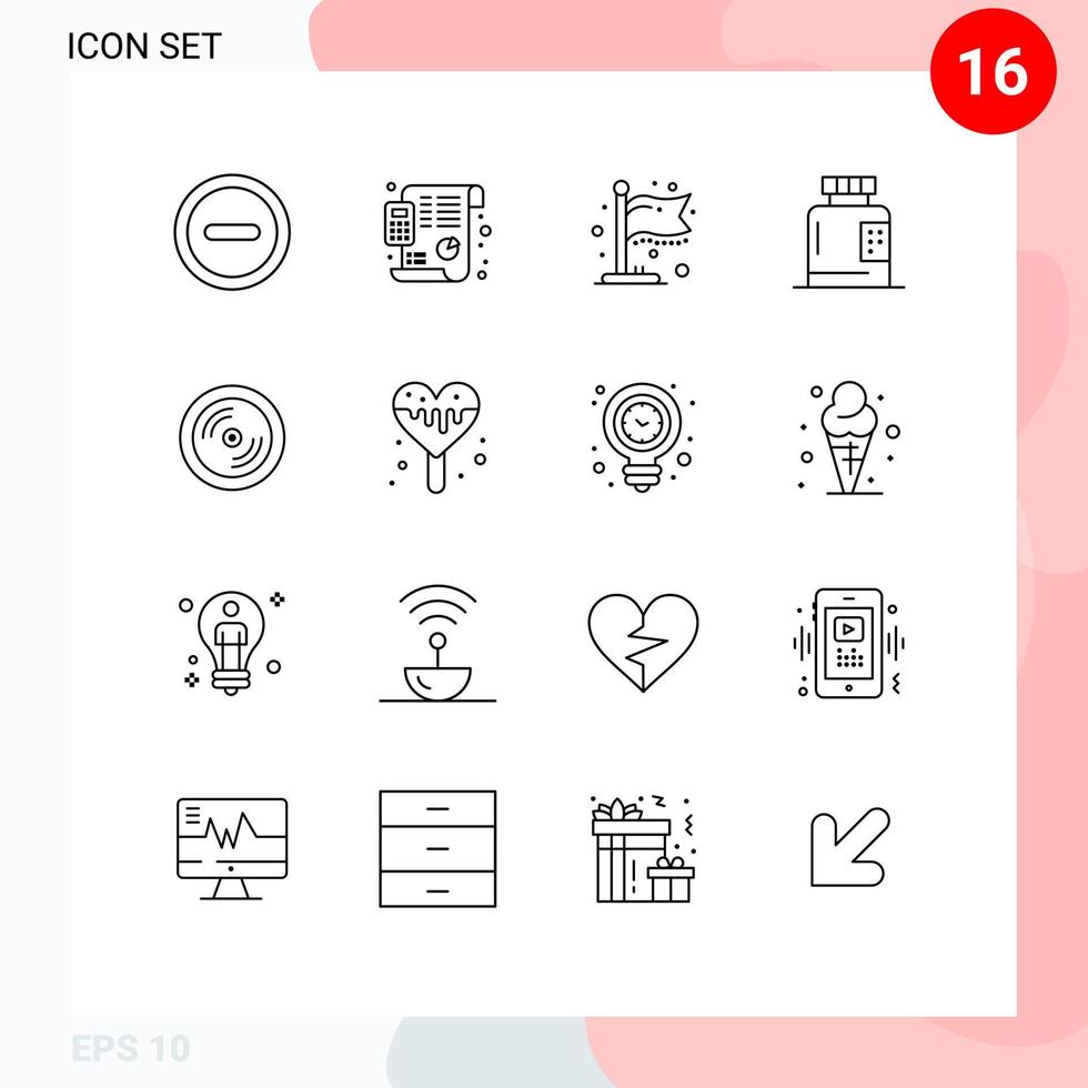 16 Universal Outline Signs Symbols of disk cd flag health fitness Editable Vector Design Elements