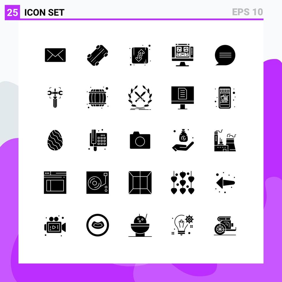 Solid Glyph Pack of 25 Universal Symbols of messages chat down screen computer Editable Vector Design Elements