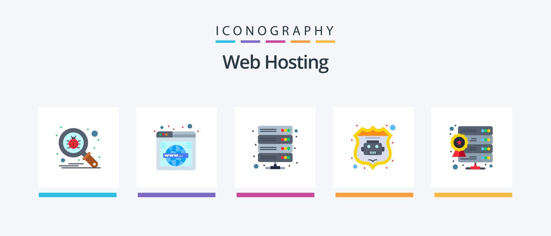 Web Hosting Flat 5 Icon Pack Including database. robot database. world. internet bot. storage. Creative Icons Design vector