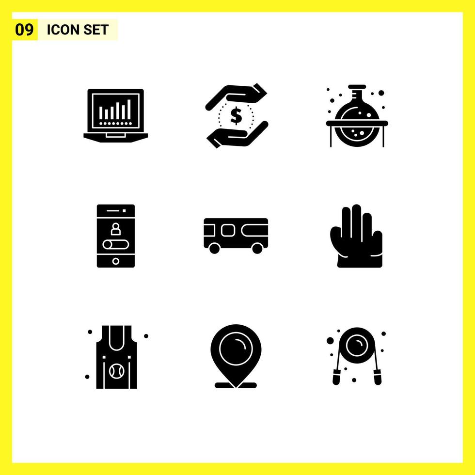 Group of 9 Modern Solid Glyphs Set for combo telephone flask smartphone mobile Editable Vector Design Elements