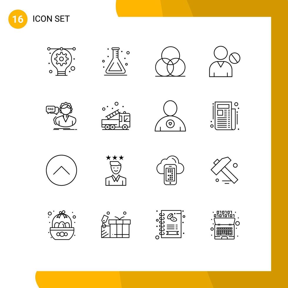 16 Thematic Vector Outlines and Editable Symbols of faq people color interface avatar Editable Vector Design Elements