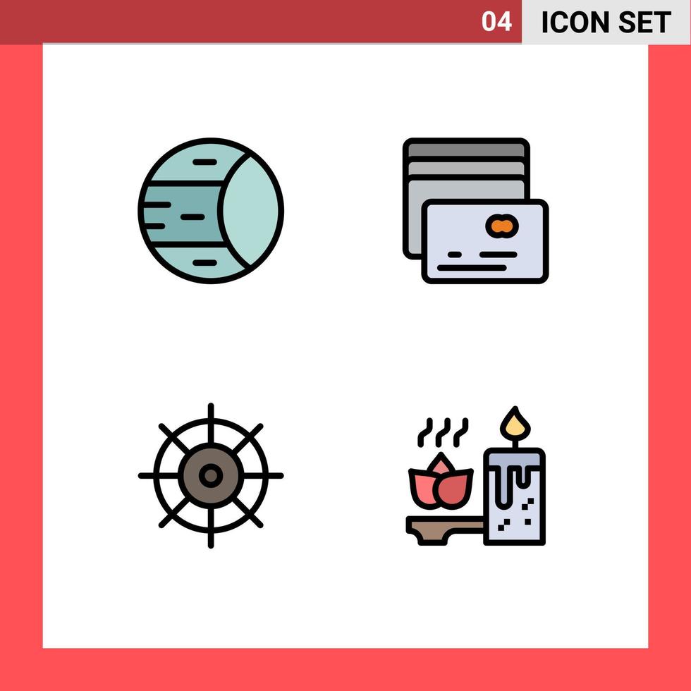 4 User Interface Filledline Flat Color Pack of modern Signs and Symbols of planet preferences structure pay candle Editable Vector Design Elements