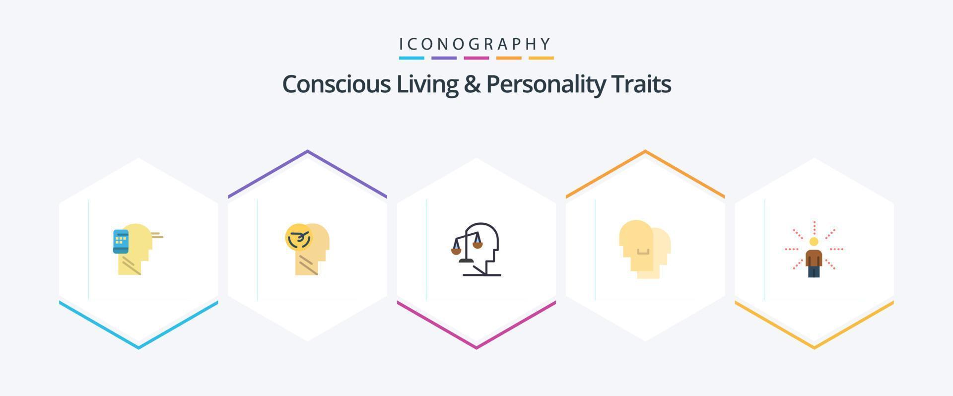 Concious Living And Personality Traits 25 Flat icon pack including empathy. hat. human. mind. human vector