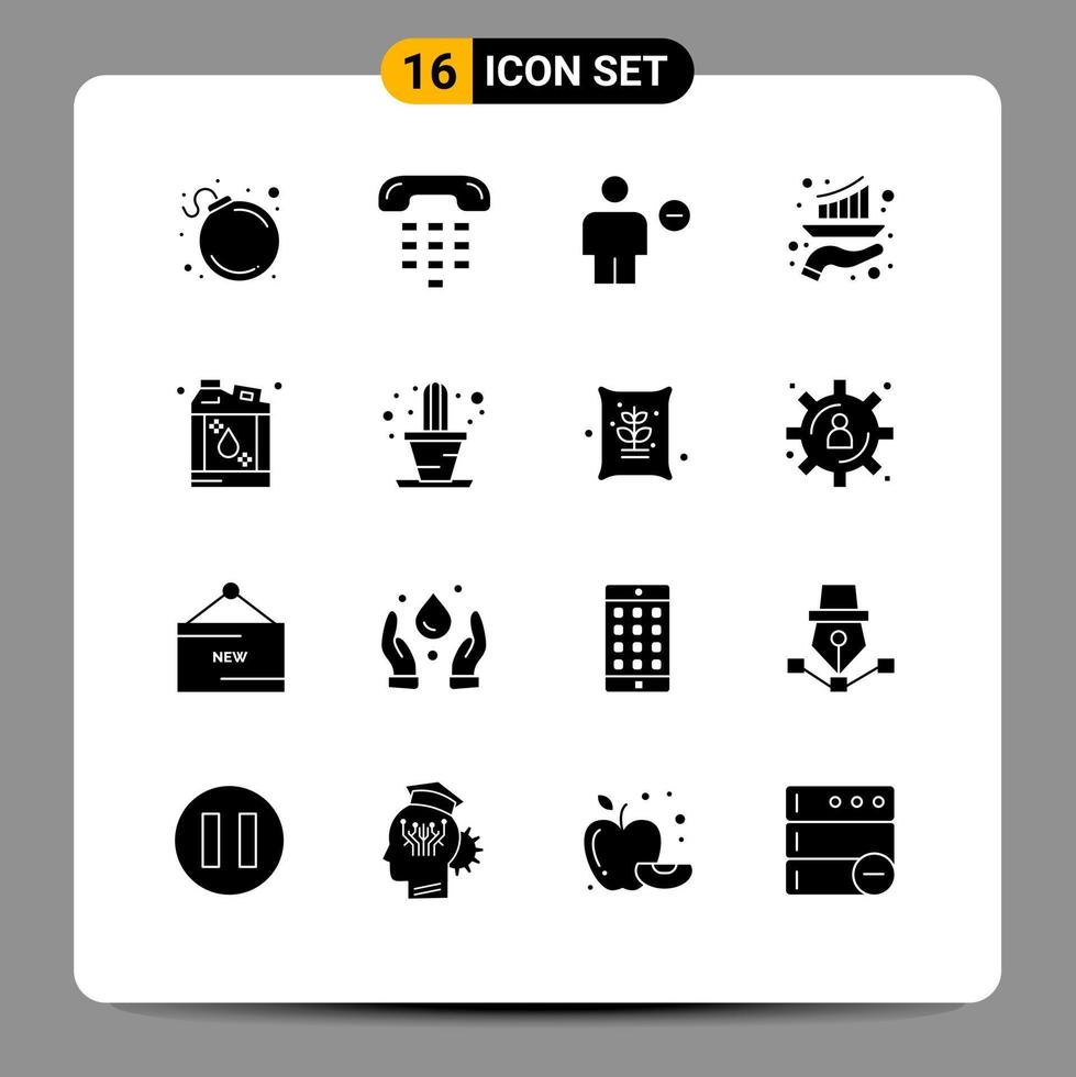 Set of 16 Commercial Solid Glyphs pack for report growth avatar graph minus Editable Vector Design Elements