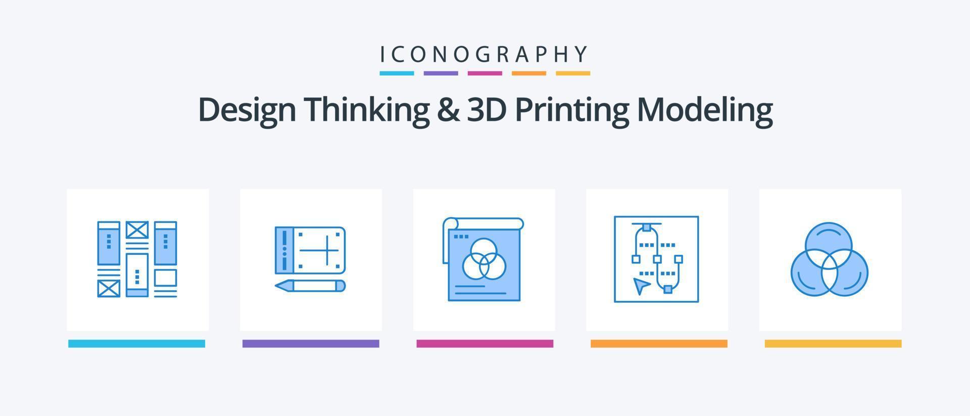 pensamiento de diseño y modelado de impresión d paquete de iconos azules 5 que incluye rgb. cepillo vector. ratón. diseño de iconos creativos vector