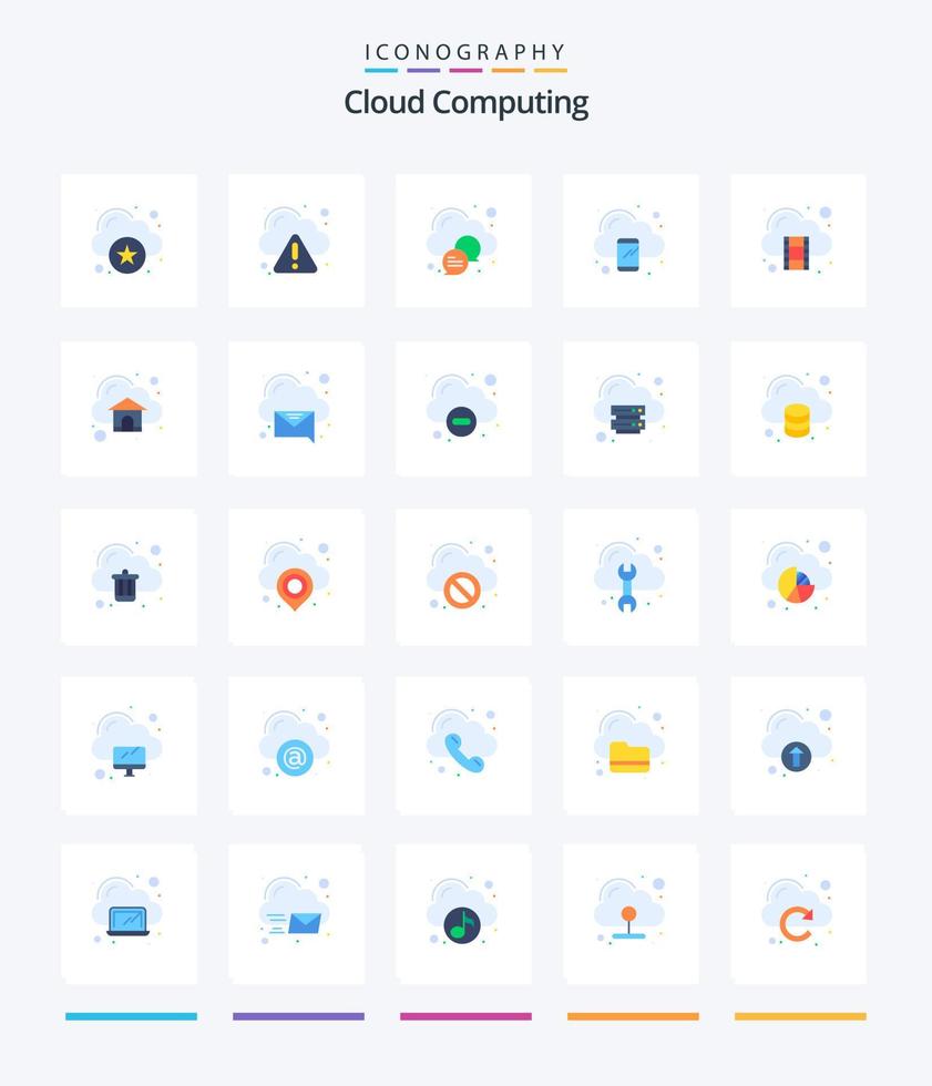 Creative Cloud Computing 25 Flat icon pack  Such As movie. phone. chat. mobile. computing vector