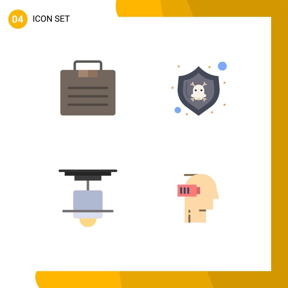 4 Universal Flat Icons Set for Web and Mobile Applications briefcase furniture suitcase security lamp Editable Vector Design Elements