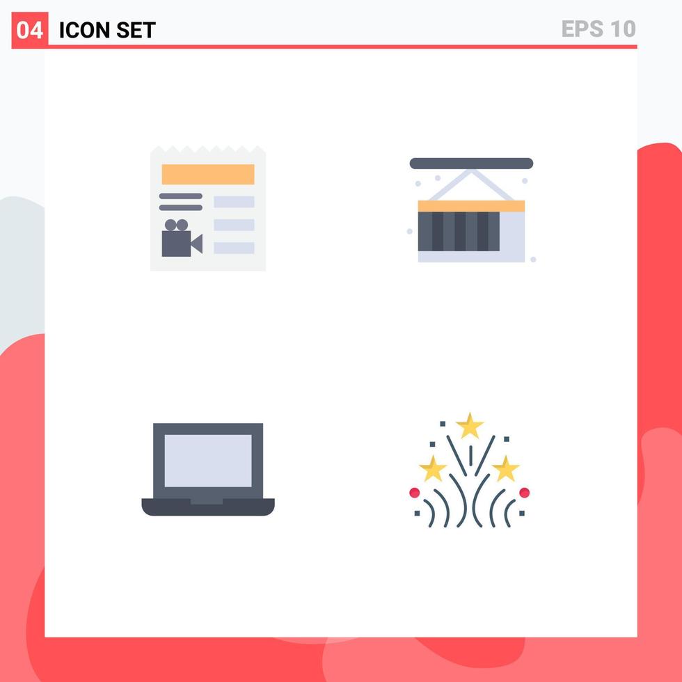 Universal Icon Symbols Group of 4 Modern Flat Icons of document laptop camera delivery fire Editable Vector Design Elements