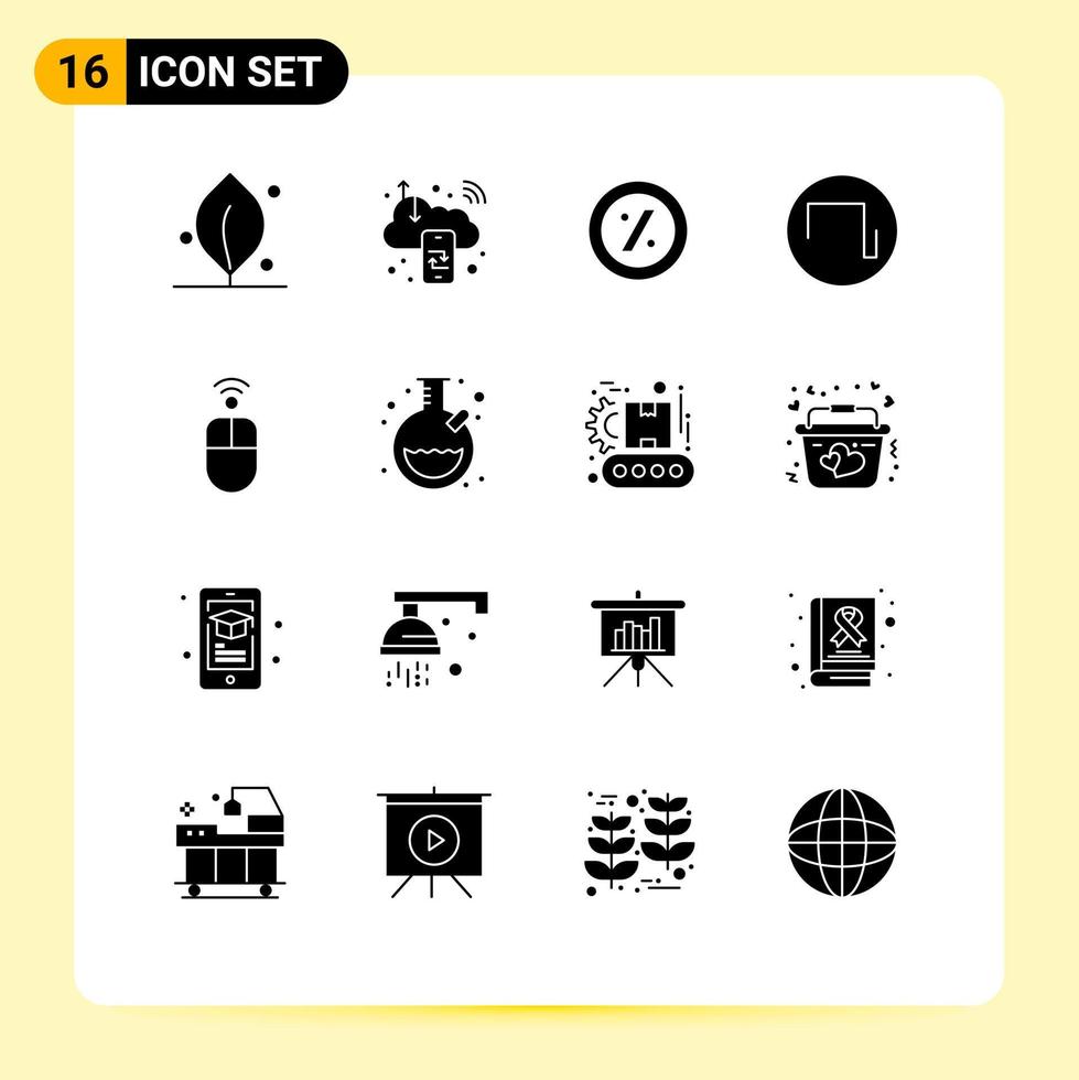Universal Icon Symbols Group of 16 Modern Solid Glyphs of wireless hardware ecommerce apple square Editable Vector Design Elements
