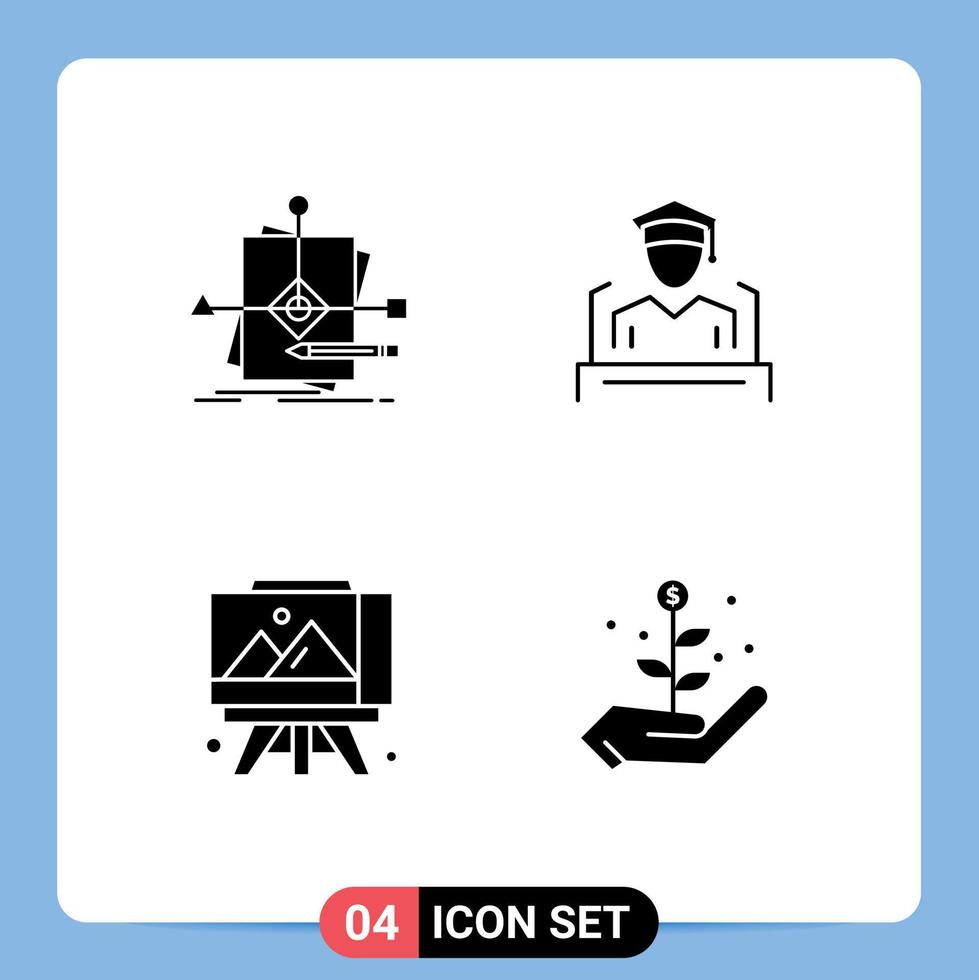 Pictogram Set of 4 Simple Solid Glyphs of algorithm easel pattern education arts Editable Vector Design Elements