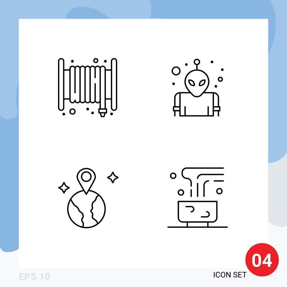 Set of 4 Modern UI Icons Symbols Signs for alarm location hose space food Editable Vector Design Elements