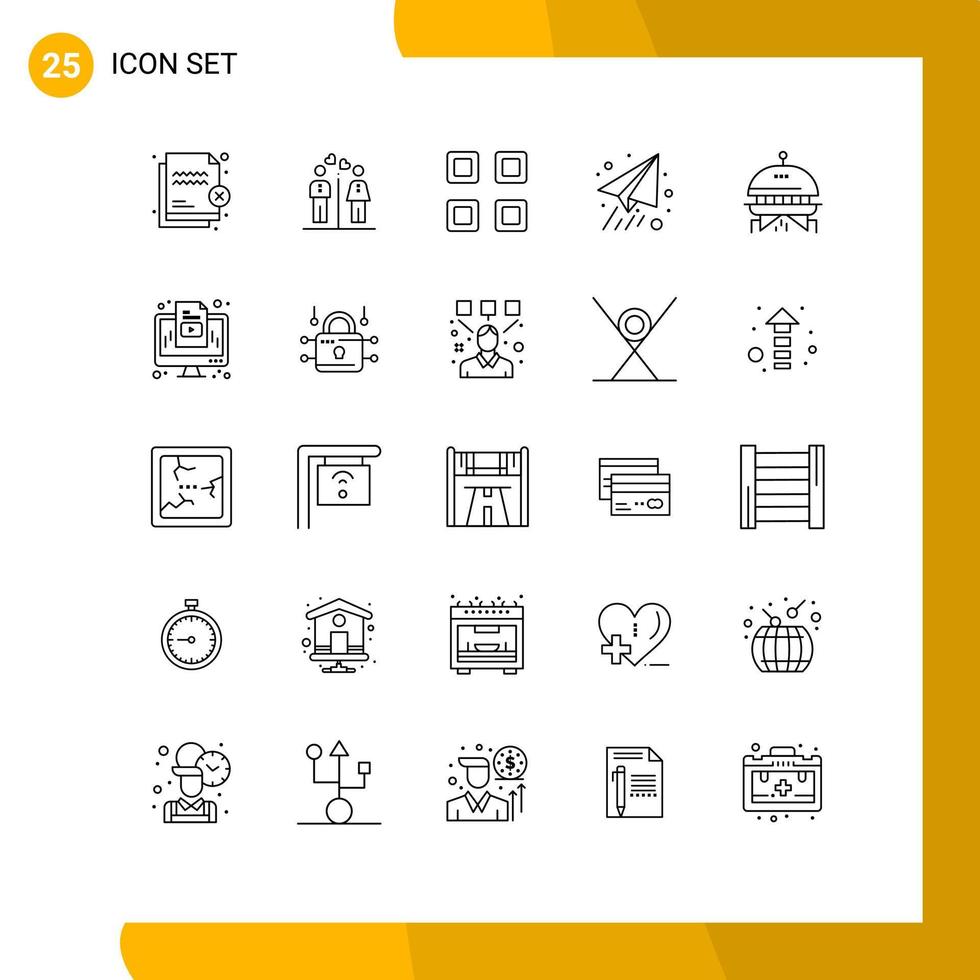 paquete de iconos de vector de stock de 25 signos y símbolos de línea para elementos de diseño de vector editables de página de papel de niño de avión de papel de astronomía