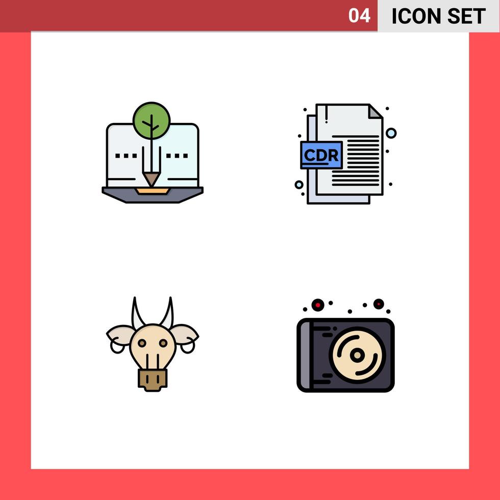Modern Set of 4 Filledline Flat Colors and symbols such as organic animals digital corel indian Editable Vector Design Elements