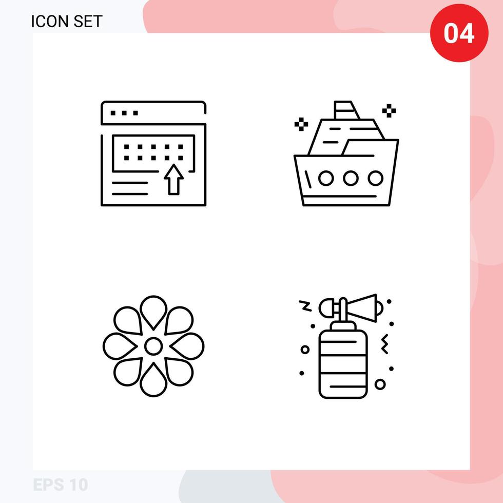 Group of 4 Filledline Flat Colors Signs and Symbols for advertising summer marketing ocean celebrate Editable Vector Design Elements