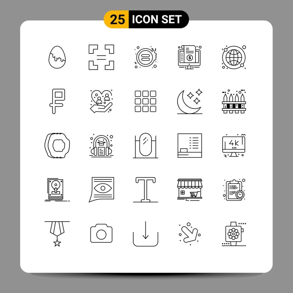 Line Pack of 25 Universal Symbols of globe purchase feminism price internet Editable Vector Design Elements