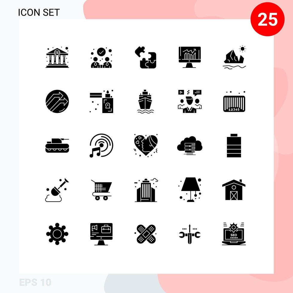 25 Universal Solid Glyphs Set for Web and Mobile Applications environment dashboard puzzle kpi graph Editable Vector Design Elements