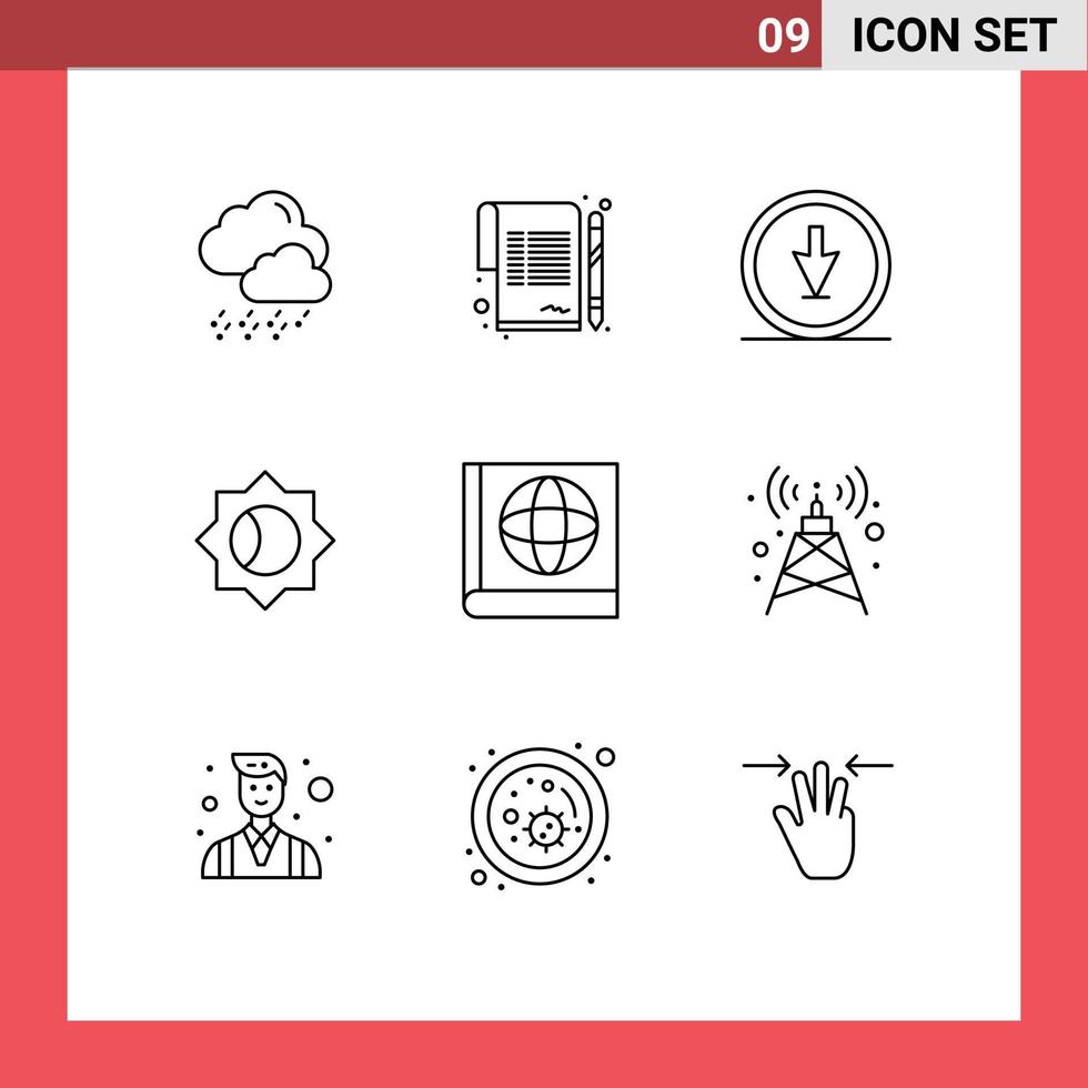 Modern Set of 9 Outlines Pictograph of antenna map direction ui basic Editable Vector Design Elements