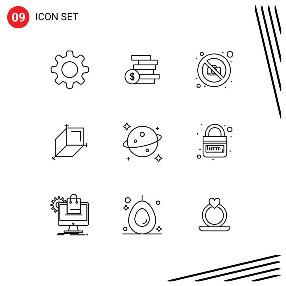 9 Creative Icons Modern Signs and Symbols of domain saturn image planet cuboid Editable Vector Design Elements